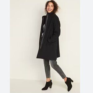 Relaxed Soft-Brushed Funnel-Neck Coat Size SM
